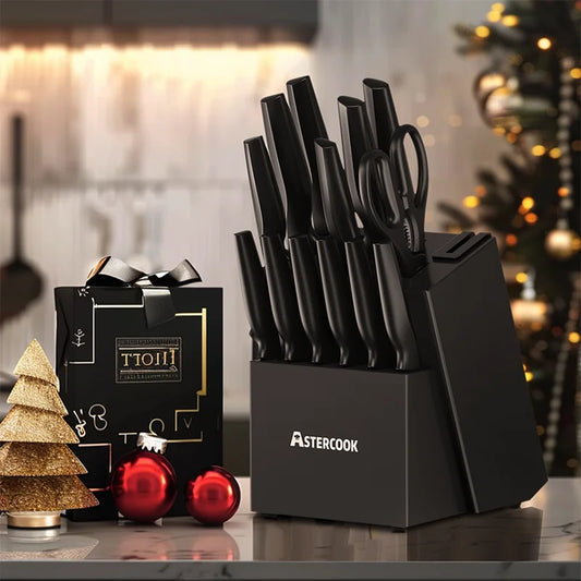 15pc. Kitchen Knife Set with Built-in Sharpener Block