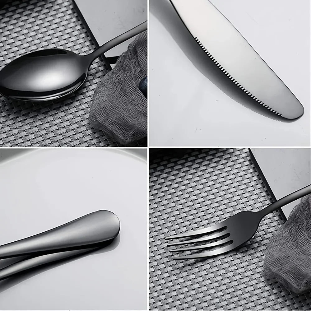 60pcs Black Silverware Set For 12