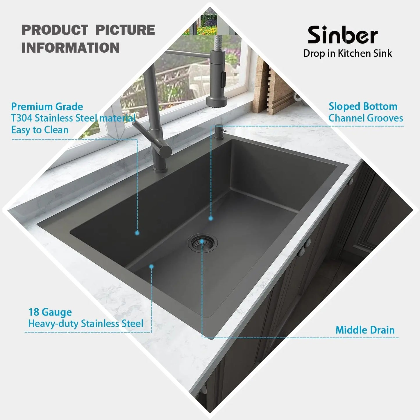 Drop In Single Bowl Kitchen Sink