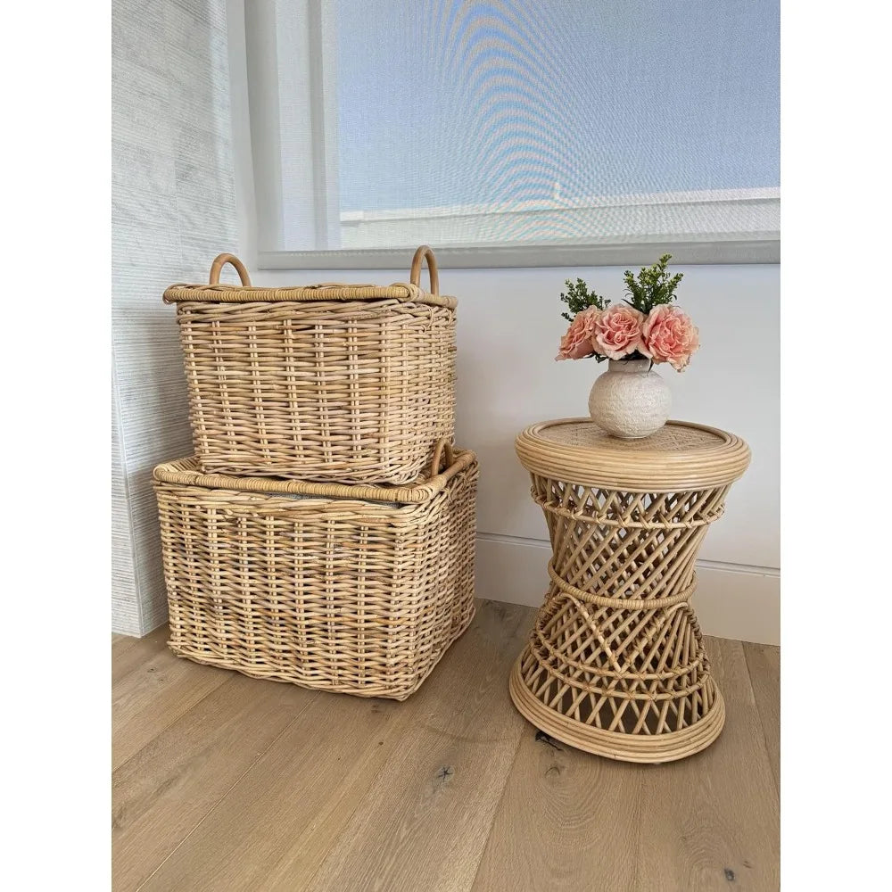 Rattan Rectangular Storage Basket and Table Set