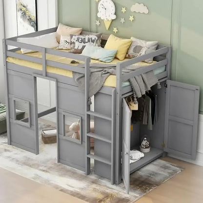 Twin Size Loft Bed with Wardrobe Storage