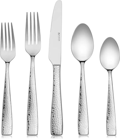 40-Piece Hammered Stainless Steel Silverware Set