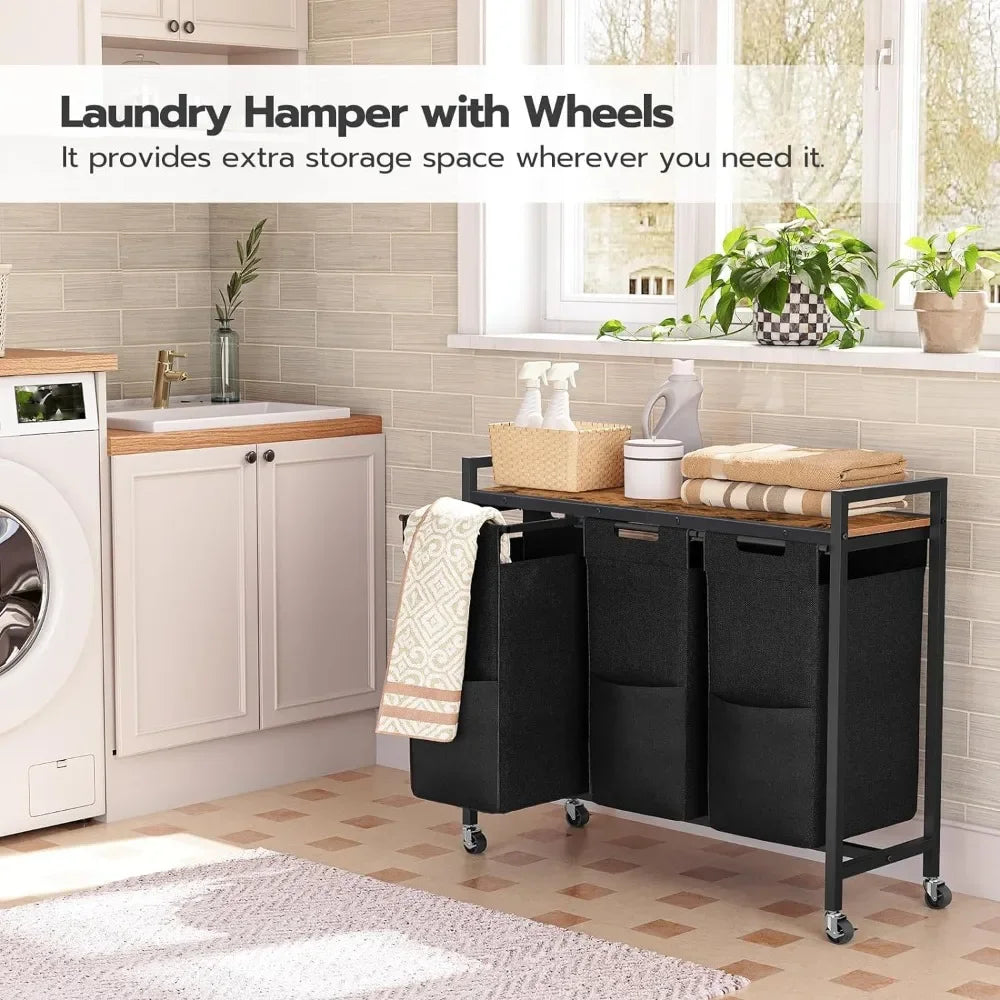 Rolling 3 Section, Laundry Hamper