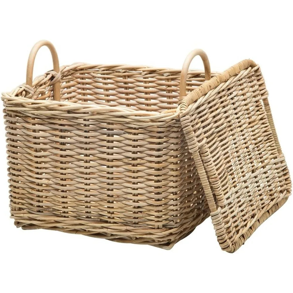 Rattan Rectangular Storage Basket and Table Set