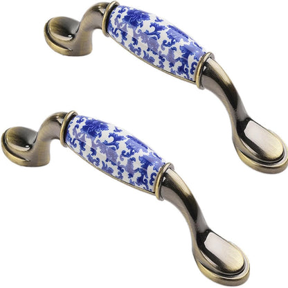 2 Set Blue Floral Cabinet Pull Handles