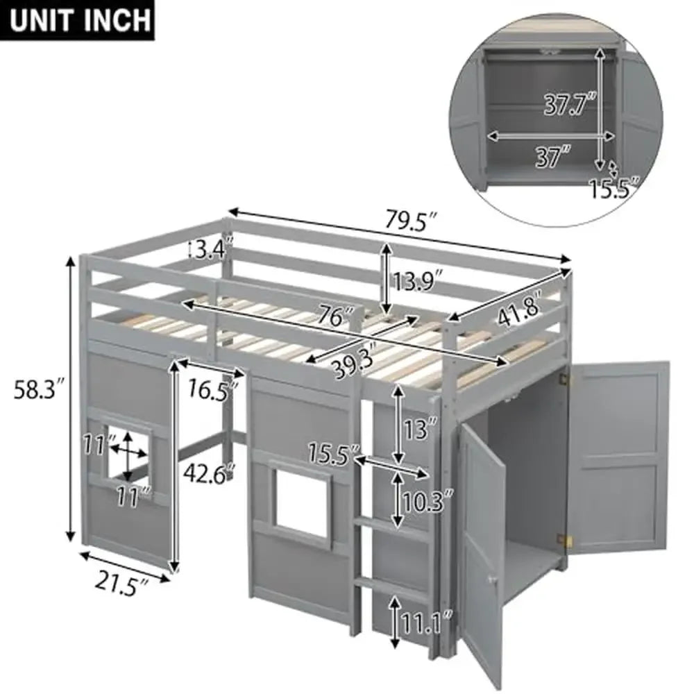 Twin Size Loft Bed with Wardrobe Storage