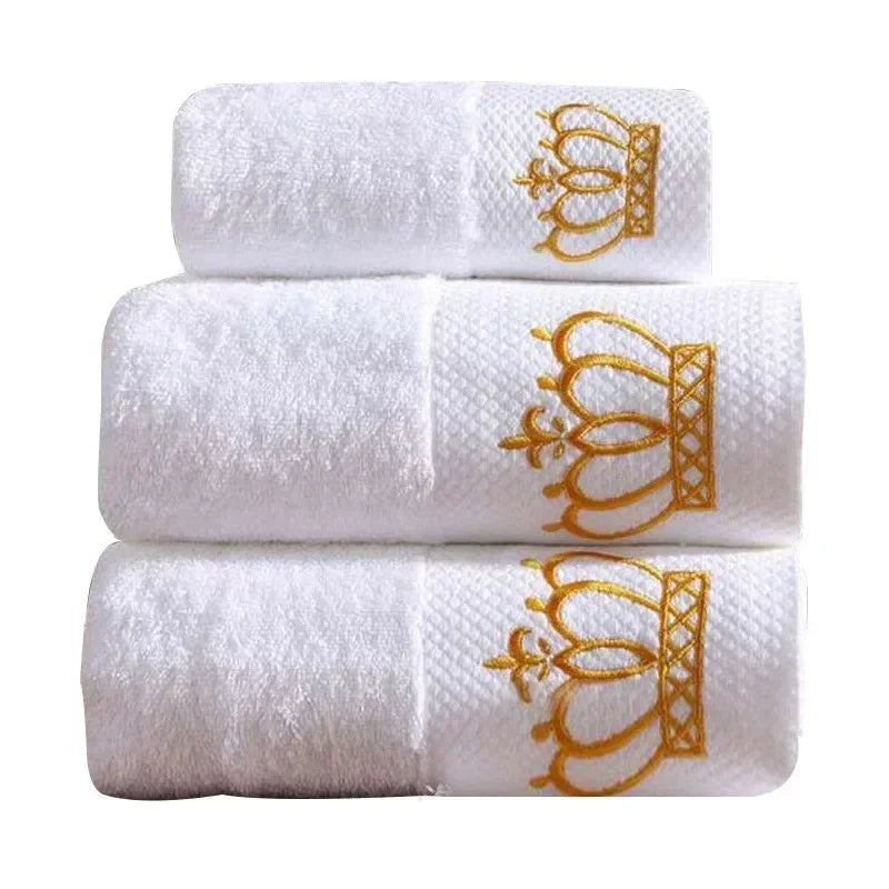 Embroidered Crown White Bath Towel