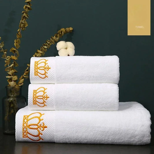 Embroidered Crown White Bath Towel