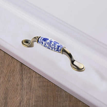 2 Set Blue Floral Cabinet Pull Handles