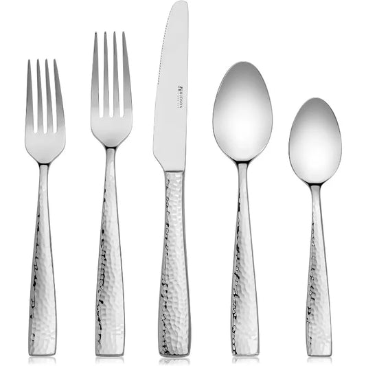 40-Piece Hammered Stainless Steel Silverware Set